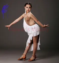 Новый стиль Девушки латинских танцев старший кисточкой камни латинские танцы платье для девочек латинские танцы Конкуренции Платья