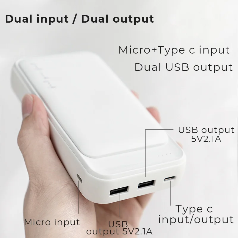 Внешний аккумулятор Maoxin, 20000 мА/ч, micro и type c, Двойной вход, двойной usb выход, тонкий, чистый, черный, белый, портативный, зарядное устройство для мобильного телефона