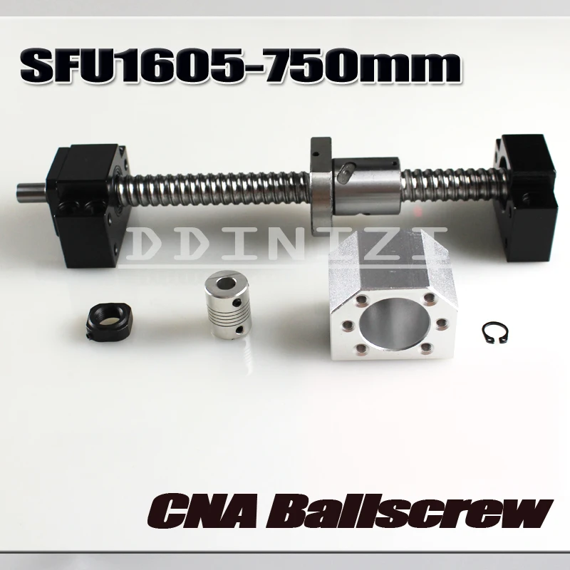 Ballscrew 750mm SFU1605 rolled ball screw C7 with end machined +1605 ball nut + nut housing+BK/BF12 end support + coupler RM1605 Ballscrew 750mm SFU1605 rolled ball screw C7 with end machined +1605 ball nut + nut housing+BK/BF12 end support + coupler RM1605