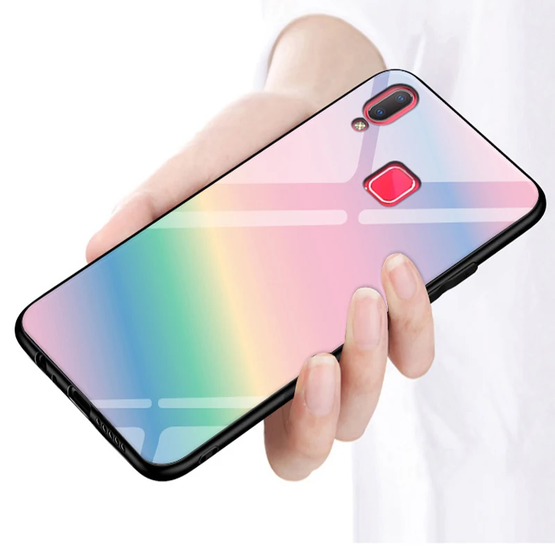 Чехол для vivo y91 чехол градиент закаленное стекло+ мягкий край чехол для vivo y 91 мечта стекло чехол vivo y91 V1807 чехол Защитный чехол для телефона