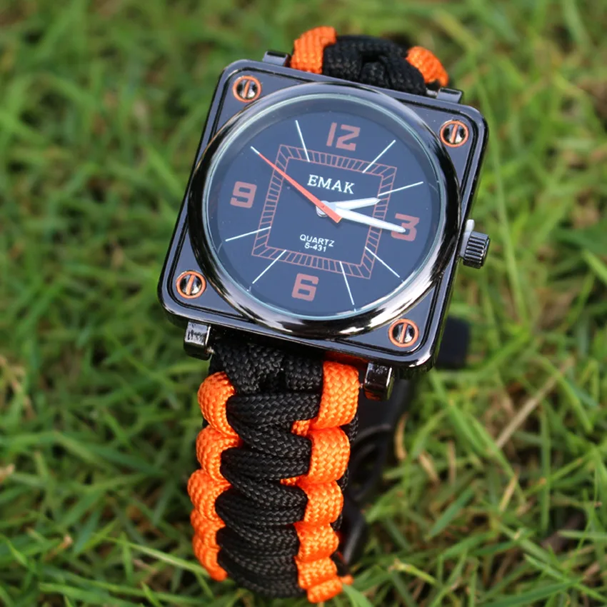 

New Design Sport Mens Watches Multifunctional EDC Survival Whistle Watch Outdoor Climbing Camping Watch Uhren Herre