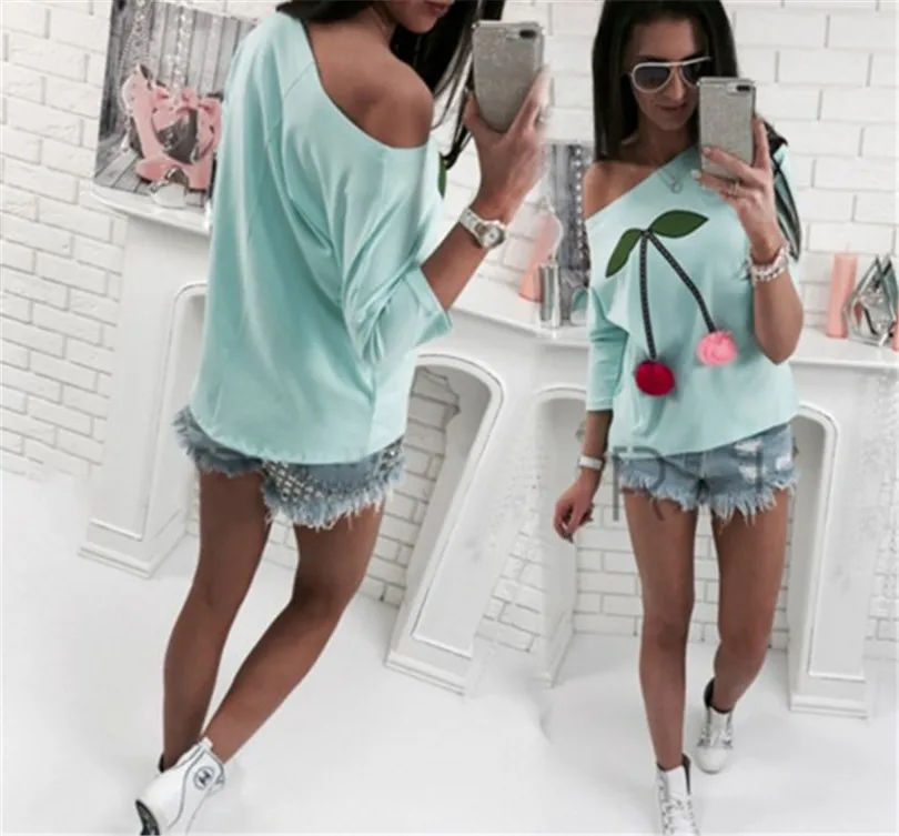 Camisetas Новое поступление хлопок сукно аппликации Blusa Топы корректирующие Новинка года женские Футболки Цветной вишня волосы мяч женщина футболка