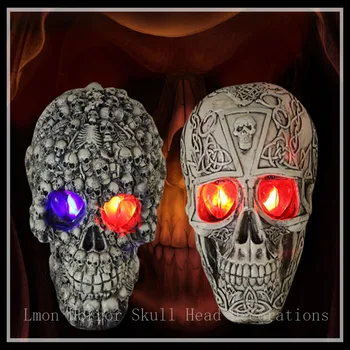 

Free Shipping Halloween 1:1 Terrorist Resin Skulls Fashion Crafts Human Skull Model Good for Art Collection With LED Glowing