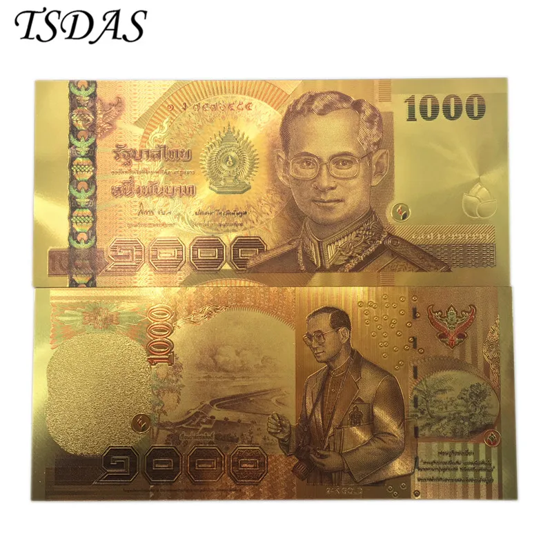 24K Colored Thailand 1000 Baht Gold Foil Banknote Double Side Printing Currency Banknotes Paper Money For