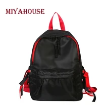 

Miyahouse Nylon Material Backpack For Female Panelled Ribbons Design Rucksack For Women Large Capacity Preppy Style Backpack
