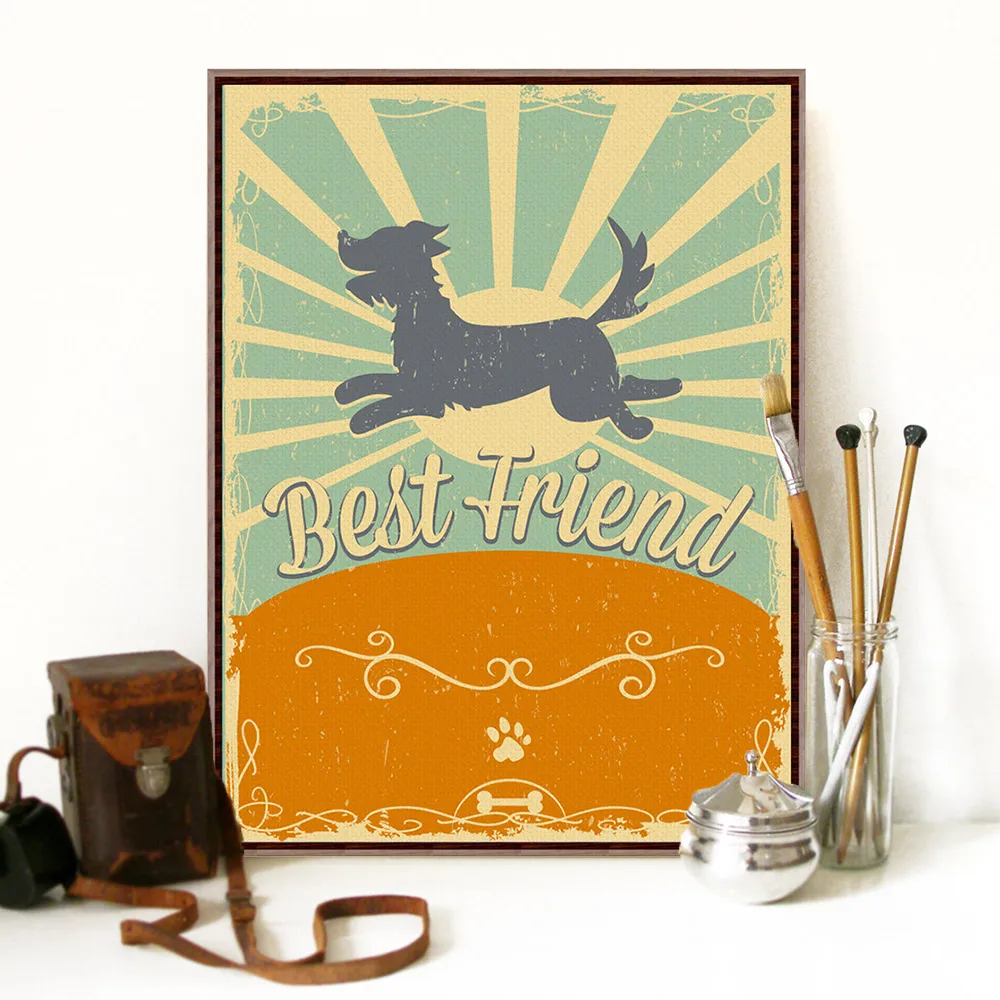 Modern Vintage Retro Dog Friendship A3 Large Poster Print Pet
