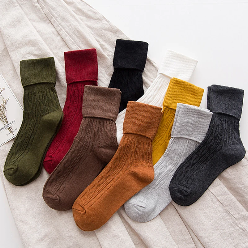 LNRRABC Solid Color Casual Fashion Women Warm Thick High Socks Dress Socks Pile Heap Crew Socks