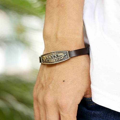 Bluelans Женский Мужской панк стиль крест любовь сердце крыло кожаный браслет бронзовый браслет подарок