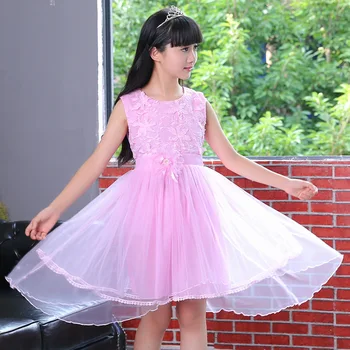 

2018 new summer girls dress children princess dress cotton lace embroidery a flower mesh dress