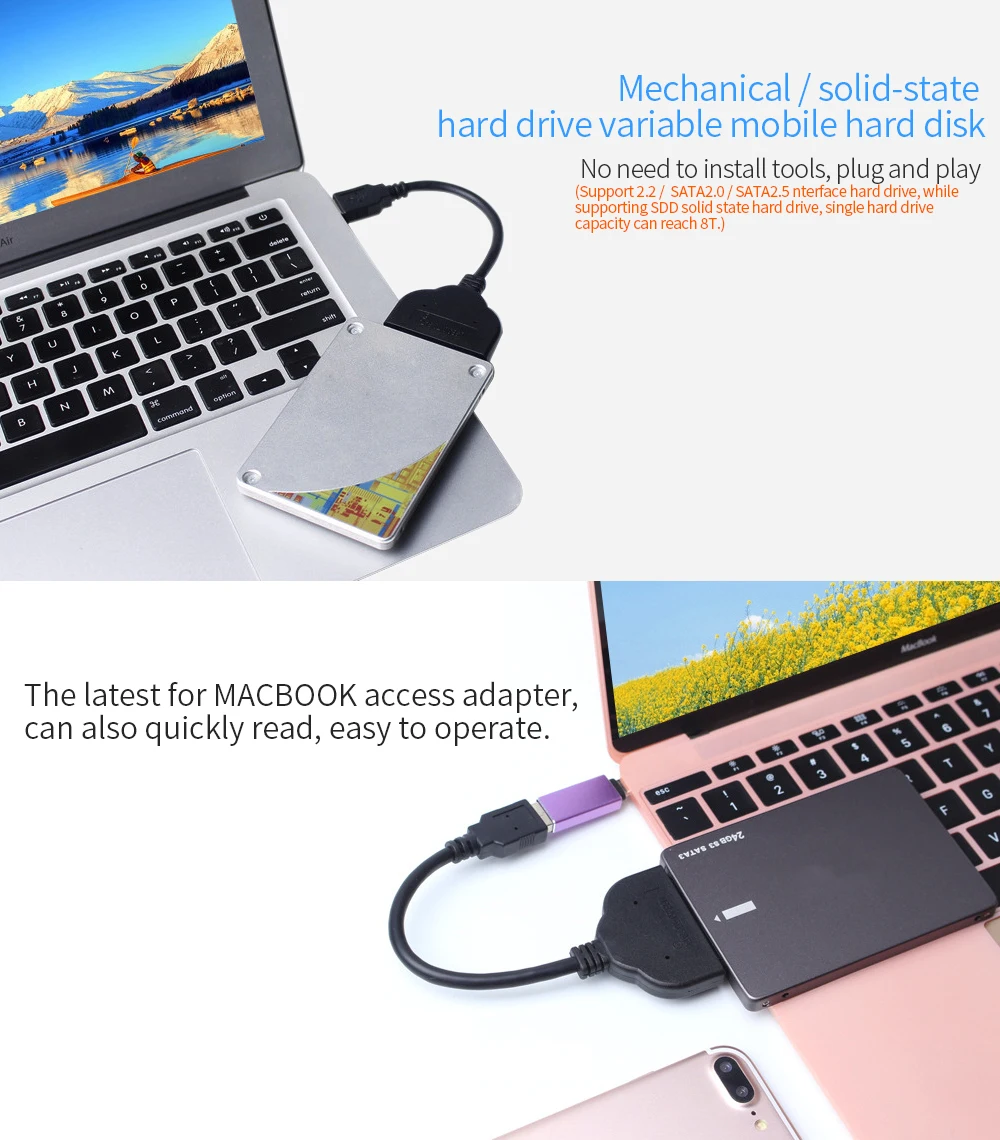 Оригинал супер Скорость черный USB 3.0 на SATA III 22Pin 2.5 дюймов драйвер жесткого диска HDD конвертер Кабель-адаптер