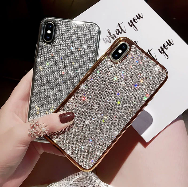 

Bling Diamond Case For iPhone X XR XS MAX 7 6 6S 8 Plus Plating Side Glitter Cover For Samsung S10 Lite S7 edge S8 S9 Plus