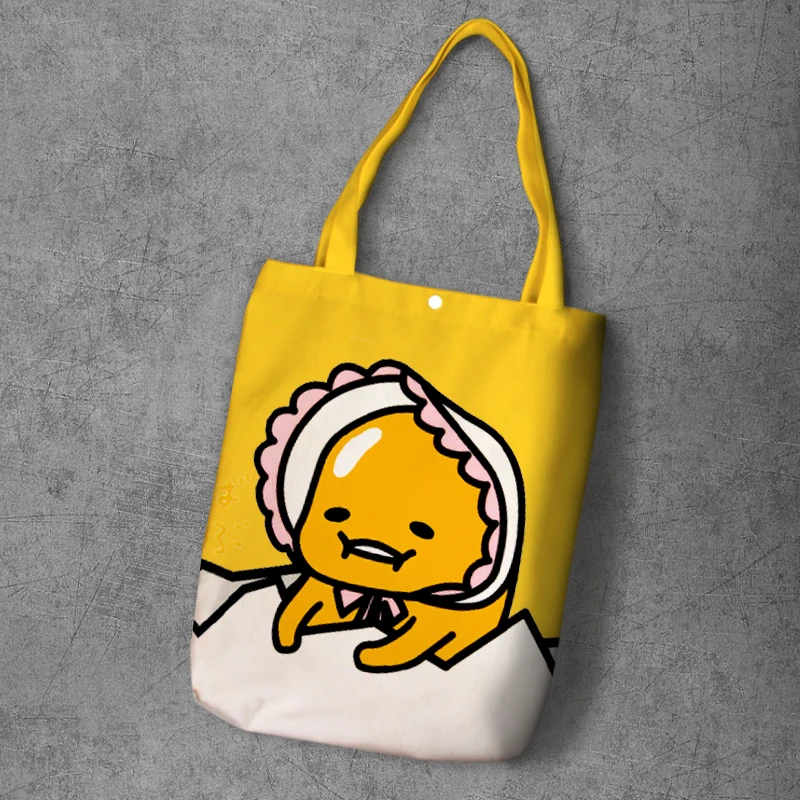 Gudetama мультяшная Студенческая печатная парусиновая сумка для покупок, большая емкость, настраиваемая Сумка-тоут, модные женские повседневные сумки на плечо