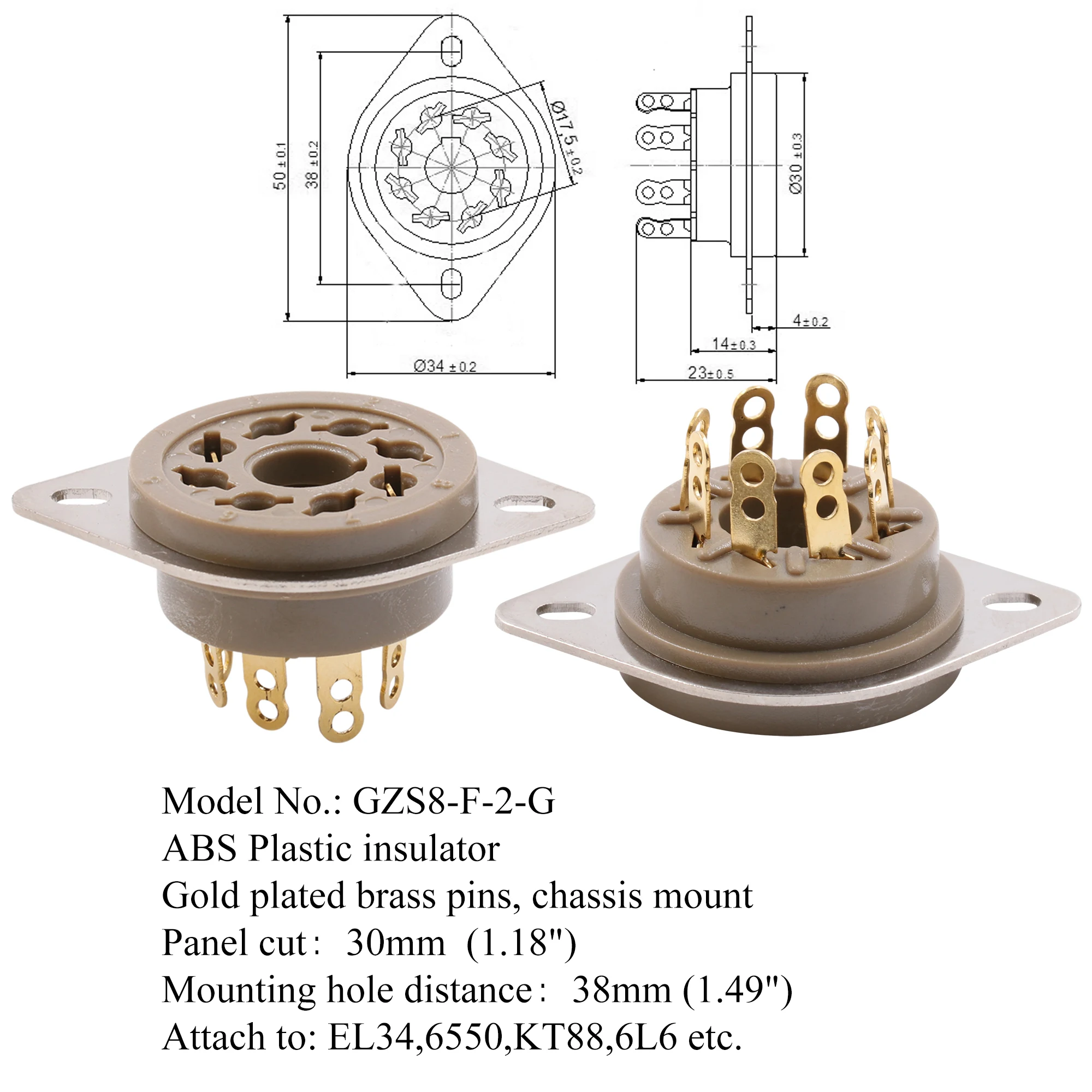 GD-PARTS шасси крепление Пластик 8pin Восьмеричное ламповая панель базы для EL34 EL37 GZ32 GZ34 KT66 KT88 5U4G 5881A 6B4G Белтон Стиль