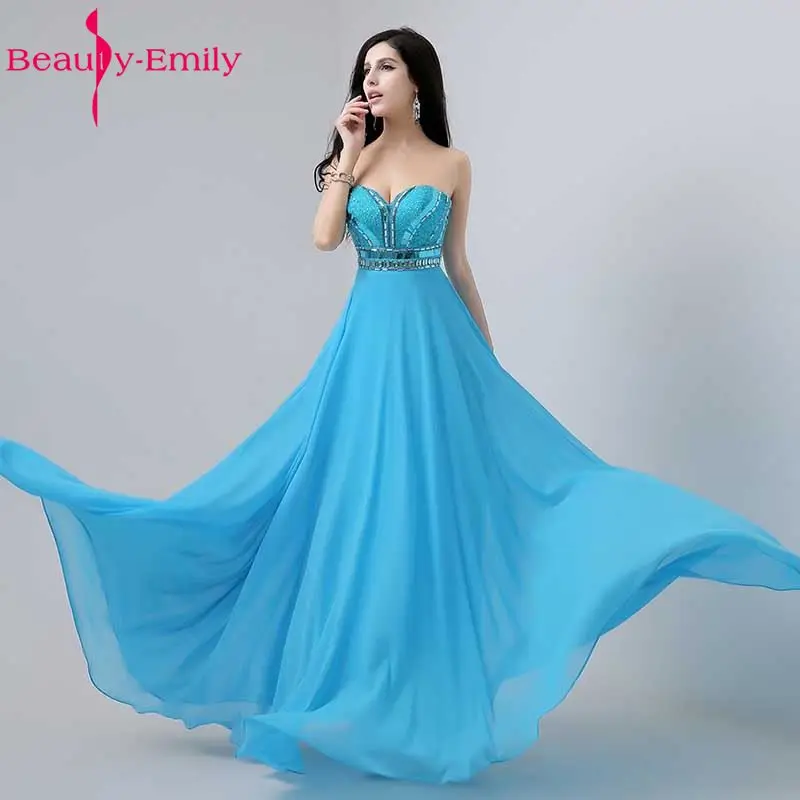 Beauty-Emily роскошные женские Дешевые синие платья подружки невесты Свадебные Вечерние платья Длинные белые шифоновые платья для выпускного вечера