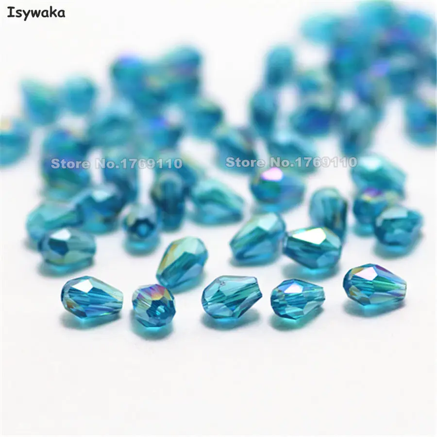 Green Blue AB Isywaka 100 шт, каплевидные бусины из австрийского хрусталя, бусины в форме капель, свободные бусины для изготовления ювелирных изделий своими руками, 3x5 мм, выберите цвет - Цвет: Green Blue AB
