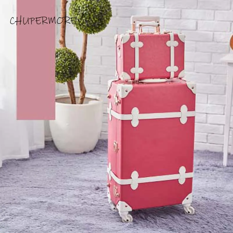 a set Chupermore в стиле ретро из искусственной кожи Для женщин прокатки багажные наборы Spinner 20/22/24/26 дюймов бренд чемодан на колесах Сумки из натуральной кожи Trolleay - Цвет: a set
