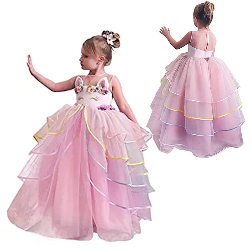 

Summer 2019 Girls Unicorn Rainbow Dresses Kids Tulle Fancy Unicorn Frocks Teens Birthday Dance Tutu Dress Halloween Costumes