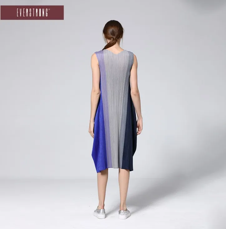 Miyake Fold пэчворк v-образный вырез без рукавов элегантные модные бутон платье