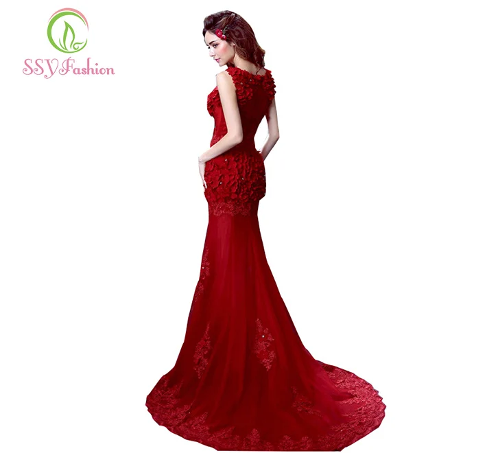 Длинное красное вечернее платье с v вырезом цветочной вышивкой и бусинами со