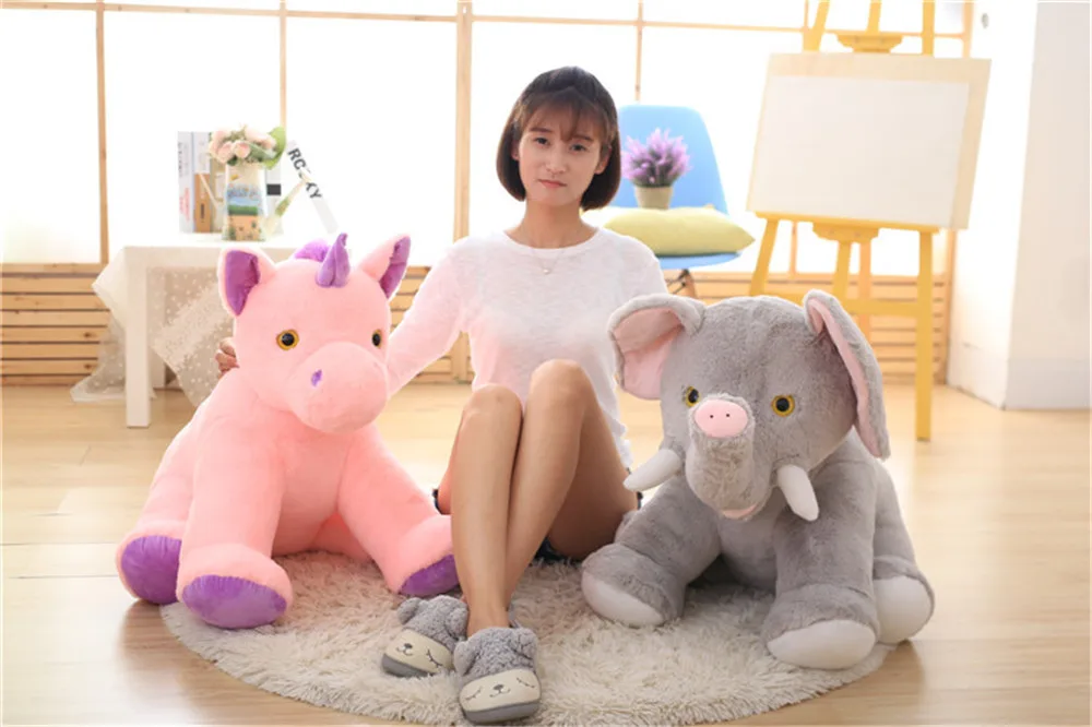Fancytrader Pop Soft Forest Animal Plush Toy Lying Lion Elephant Tiger Horse Stuffed Doll Kids Play Toy Baby Gift11