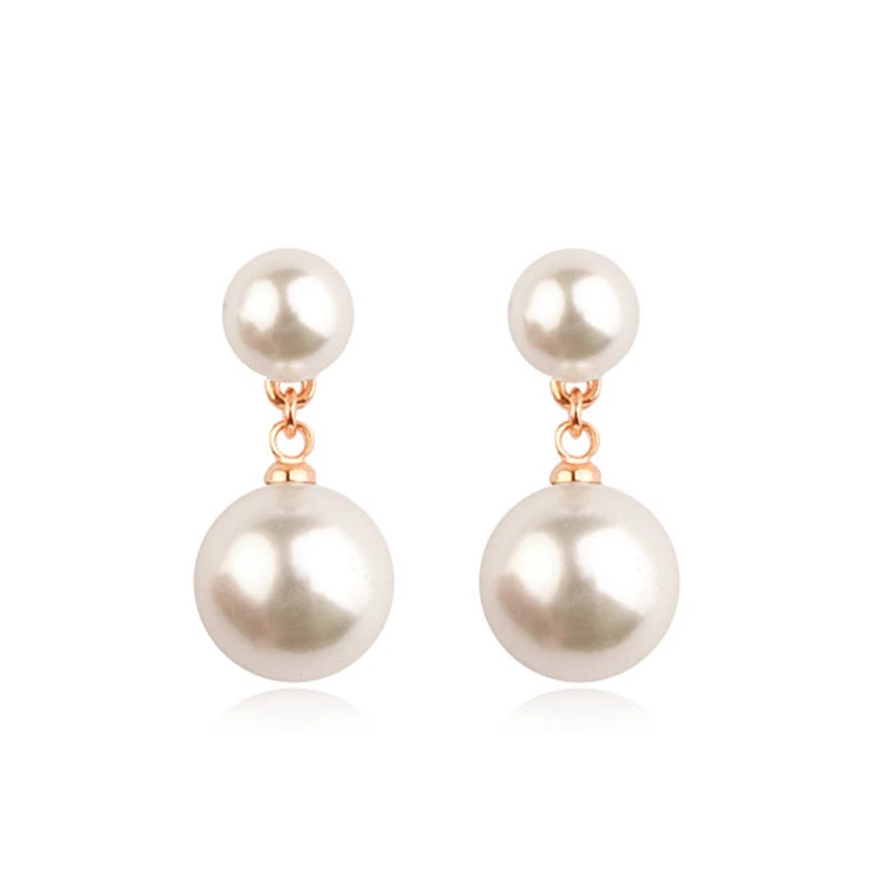 

MIGGA Elegant Double Beads Imitation Pearl Earrings Rose Gold Color Stud Earrings for Women Girls