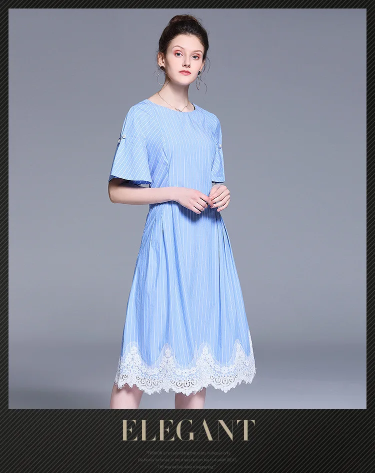 New2019Fashion Элегантное Длинное платье в полоску летнее кружевное лоскутное платье с расклешенными рукавами, украшенное бисером, для вечеринки Длинные платья 5XL