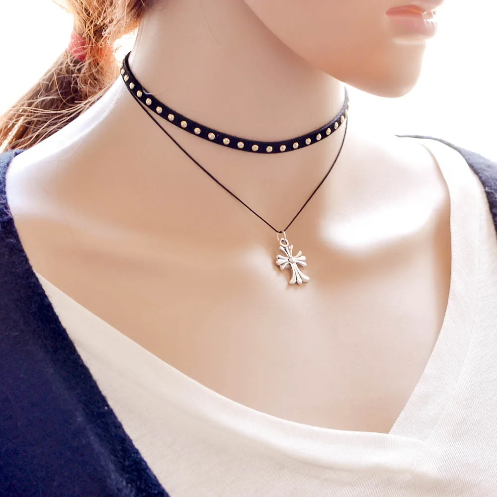 Korean Lace Necklace Double Cross Pendant Necklacein Pendant Necklaces