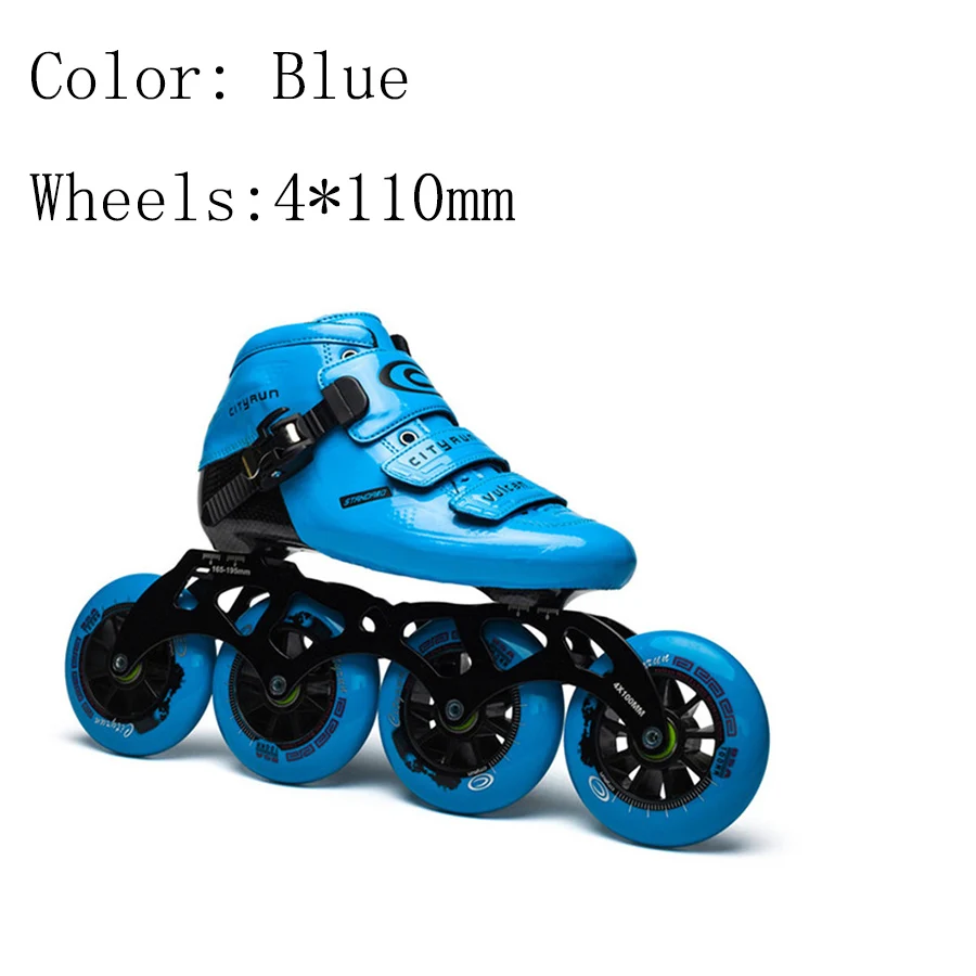 Cityrun скоростные роликовые коньки евро размер 30-44 углеродного волокна профессиональные соревнования 4*90/100/110 мм колеса гоночные ролики - Цвет: Blue 4-110mm