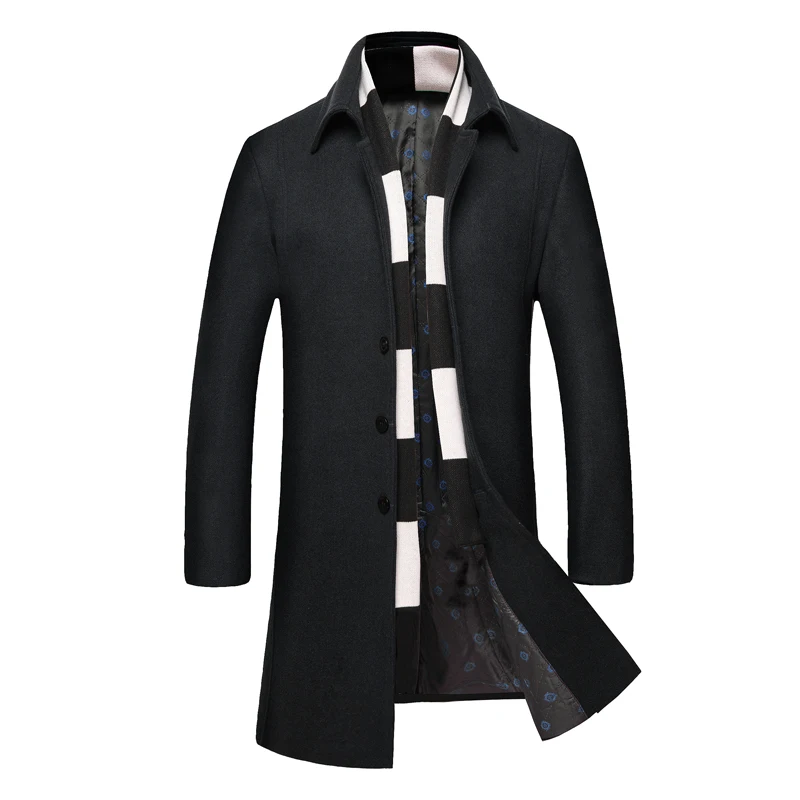High Quality New Winter Jacket Men Wool Coat Fashion Men Overcoat Solid Men Winter Long Thick Stand Collar Casual Jackets