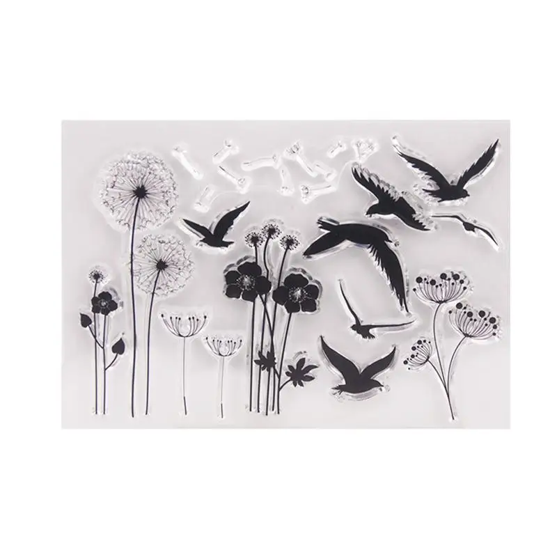 

1pc Clear Stamp Dandelion Bird Flower Transparent Stamps Cling Stamp Scrapbooking Seals for Photo Album DIY Decoration