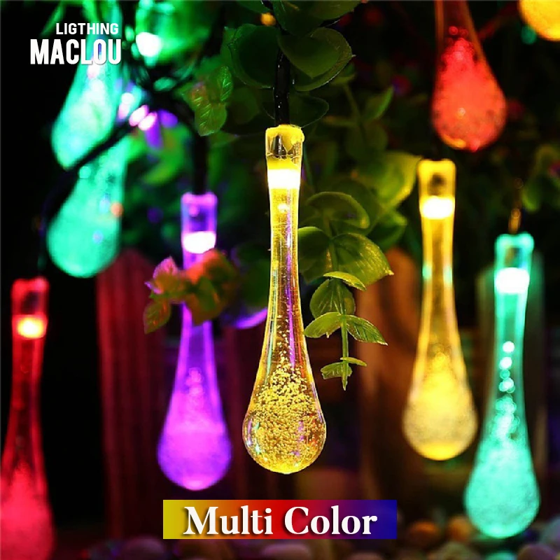 6M 30Leds Solar String RGB Waterproof Water Drop Rain Holiday Light Garden Street Christmas Tree Decoration Home Decor Strip