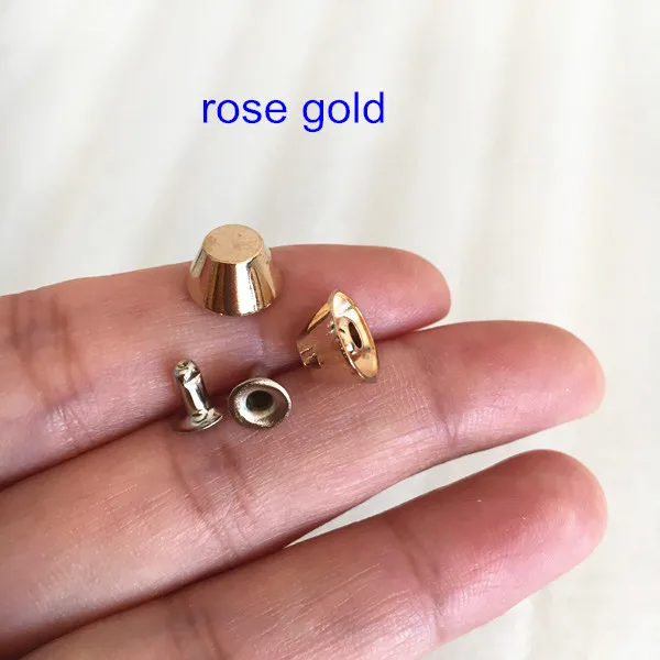 rose gold 100 комплектов анти-ржавчины цинкового сплава ведро Быстрая заклепка шип заклепка, 9,5*5 мм розовое золото, серебро, бронза, черный, DIY сумки, обувь, деко одежды - Цвет: rose gold