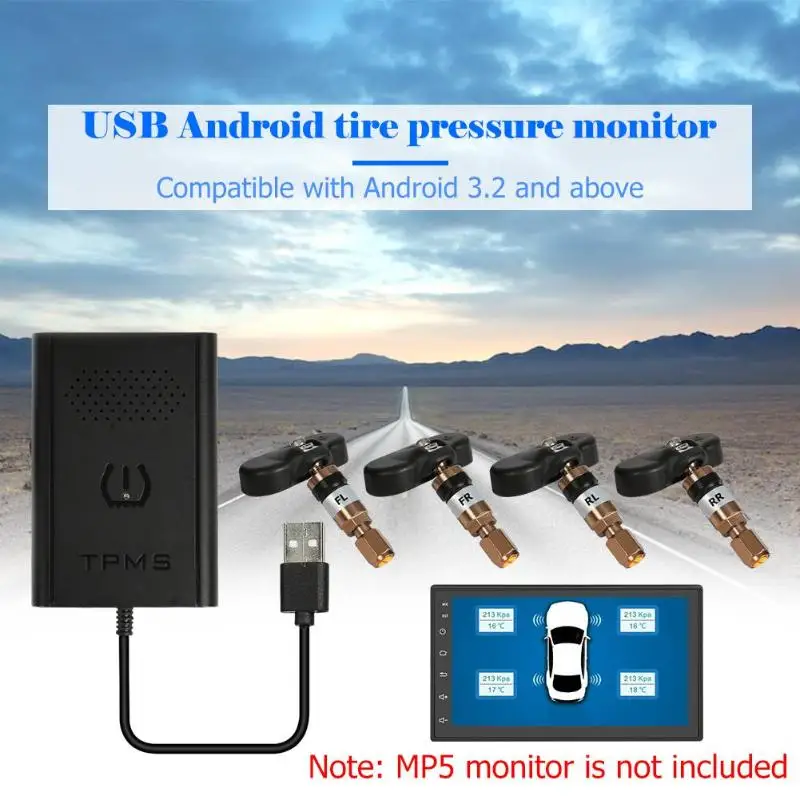 USB Android TPMS Car Tire Pressure Monitor System with 4 Internal Sensors