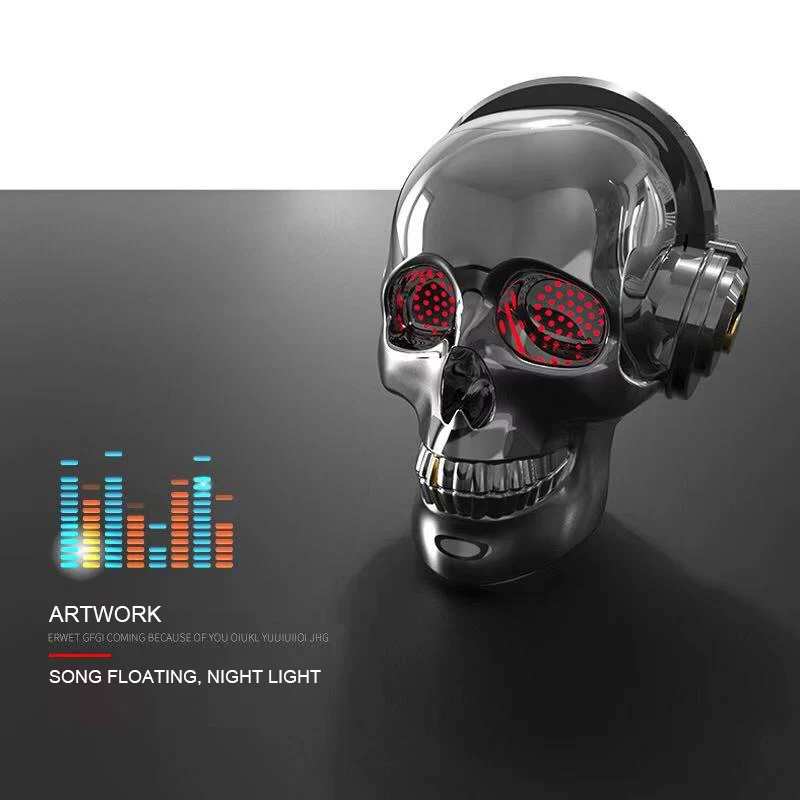 GYKZ Mini Skull Head Speaker Dazzle LED Fire Portable Bluetooth Bass Stereo For Halloween Unique Christmas Gift Design BT Bocina