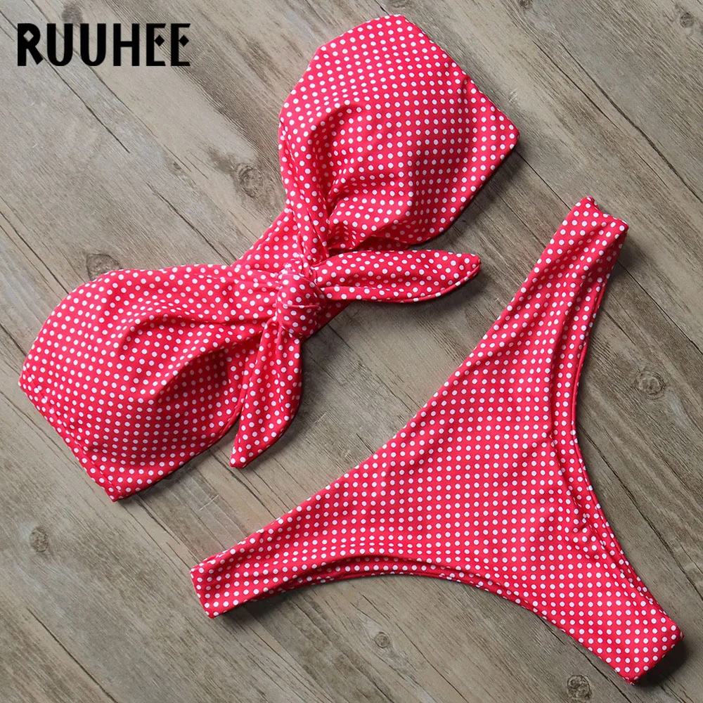 Online RUUHEE Bikini Bademode Badeanzug Bandeau Push Up Bikini Set Weibliche Biquinis Badeanzug Frauen Sommer Strand Tragen Schwimmen Anzug