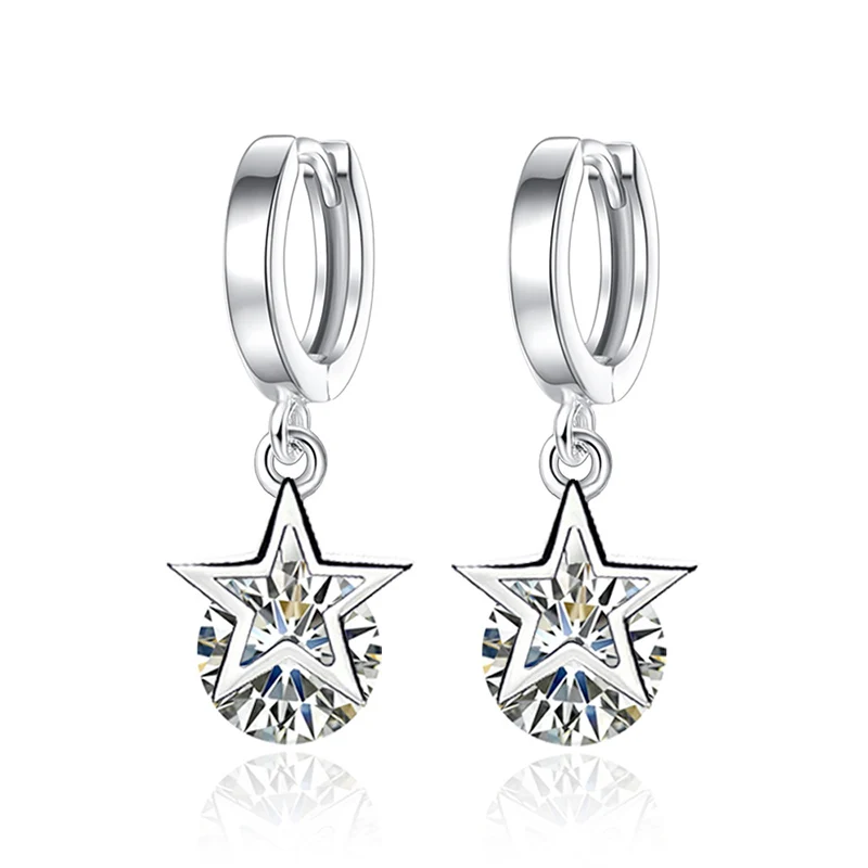 Новая мода 925 стерлингового серебра звезда серьги для женщин Bijoux Femme корейский стиль кубические серьги с хрусталем цирконием Oorbellen Brincos - Окраска металла: white gold