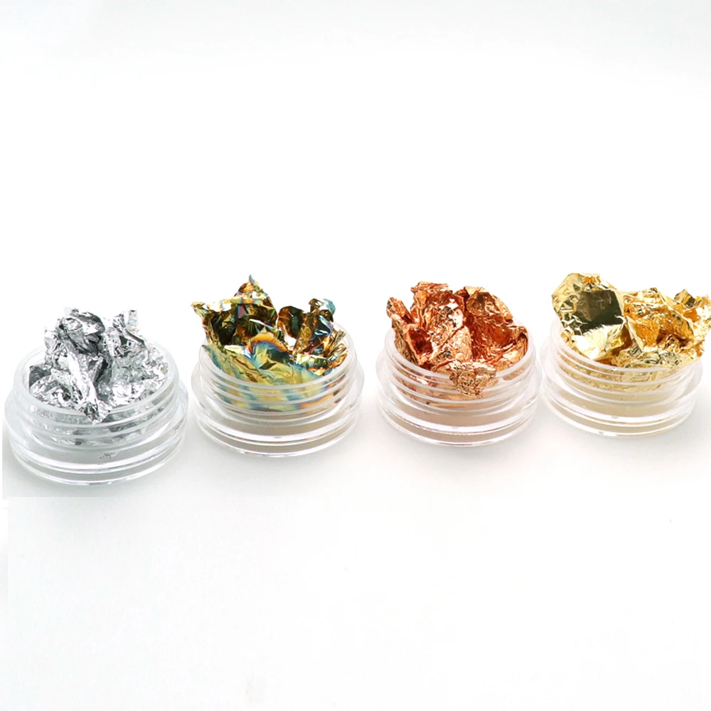 Gold Silver Nail Art Glitter Foil Paillette Chip Flake Tips Polish Gel UV Design Transfer Sticker Decal Manicure Tool Set