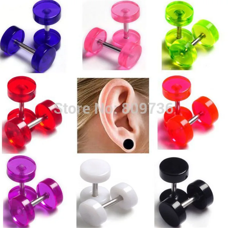 

Chic 2pcs Hot Fashion Round Earring Fake Ear Plug Stud Neon Acrylic 8mm Taper Cheater Expander Body Piercing
