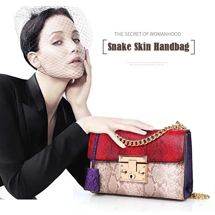Women Colorful Snake Skin Print Flap Handbag (2)