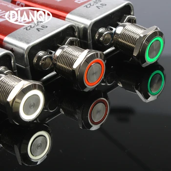 

12mm waterproof brass metal push button flat Press-Button ring LED latching button switch fixation press self-lock 12HX.S.K