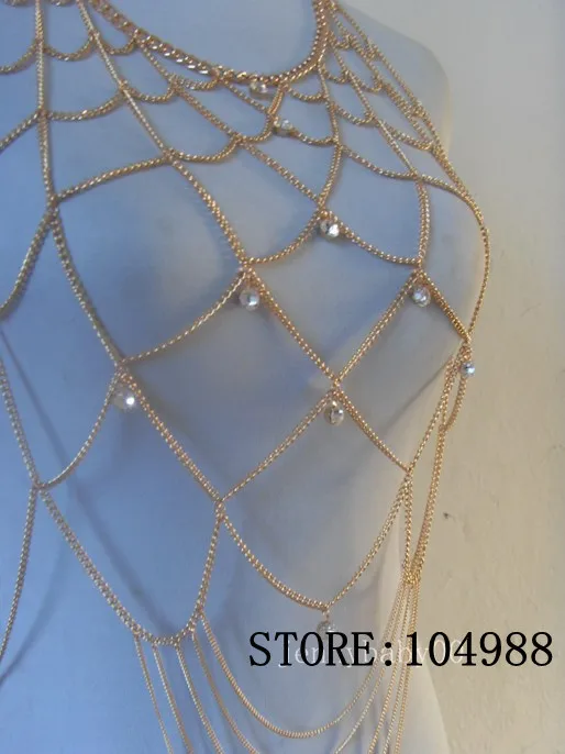 Новое поступление стильный от-138 женский длинный слой золотые стразы цепочка подвеска ювелирные изделия жгут цепь тела