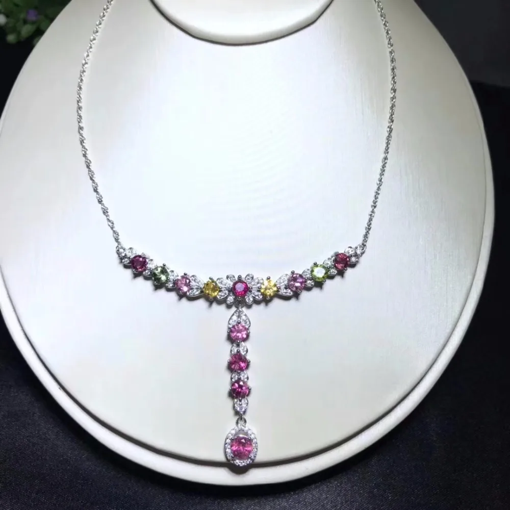 Hongkong designer latest design natural tourmaline necklace, multi color, 925 silver high-end color treasure