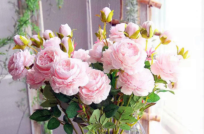 Розовые розы, искусственные цветы Роза multiflora для украшения свадьбы Changmi поддельные цветочный Декор для дома шелковые гортензии цветок