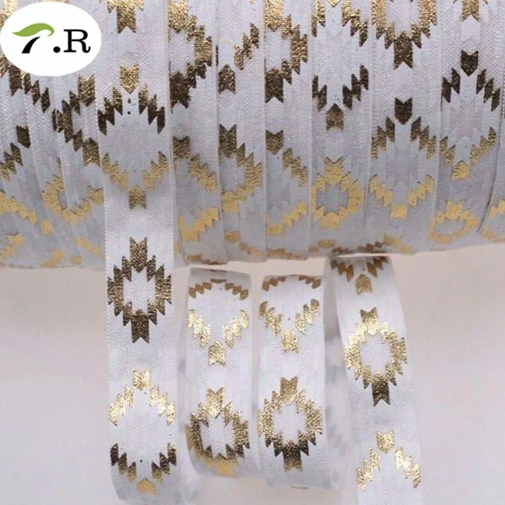 F007-029 white 6 цветов 5/" Золотая фольга+ чернила напечатанные ацтекские складные эластичные 100 ярдов/рулон - Цвет: F007-029 white