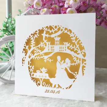 

50pcs/lot fairy tale theme wedding party decoration paper craft laser cut wedding invitation card greeting blessing card QJ216