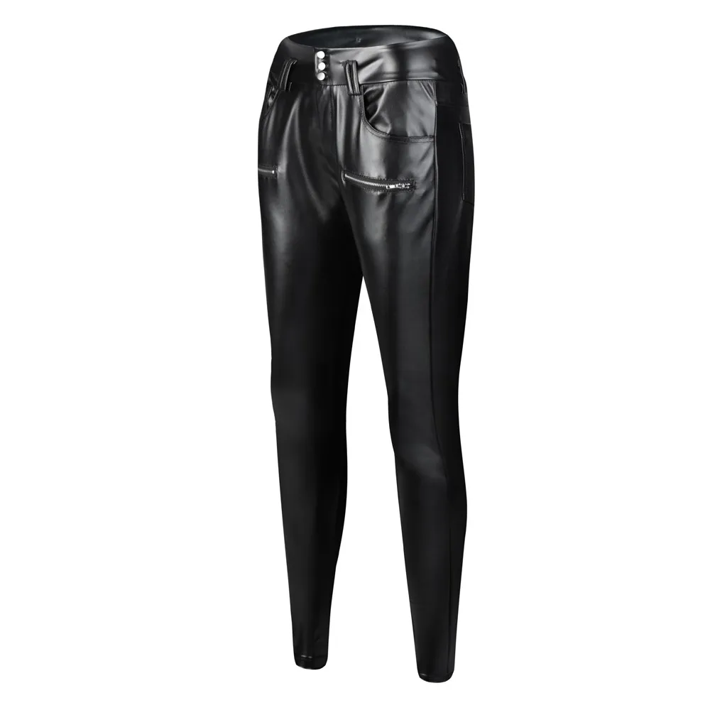 Для женщин брюки карман эластичный сексуальный искусственная кожа леггинсы для брюки девочек узкие Высокая талия колготки