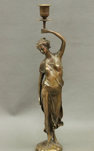 

shitou 002522 17" Western Art China Bronze Copper Belle Beautuful Woman Statue Candle Holder