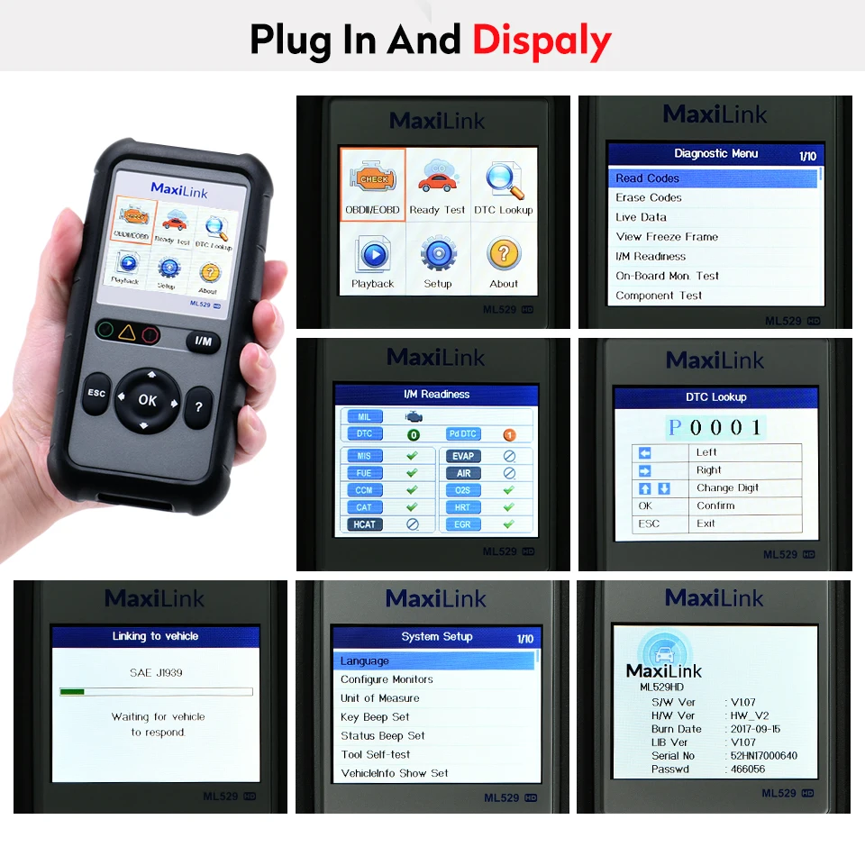 Autel MaxiLink ML529HD сканирующее устройство усовершенствованный режим 6 OBD2 авто код ридер Heavy Duty диагностический инструмент с использованием SAE-J1939 SAE-J1708
