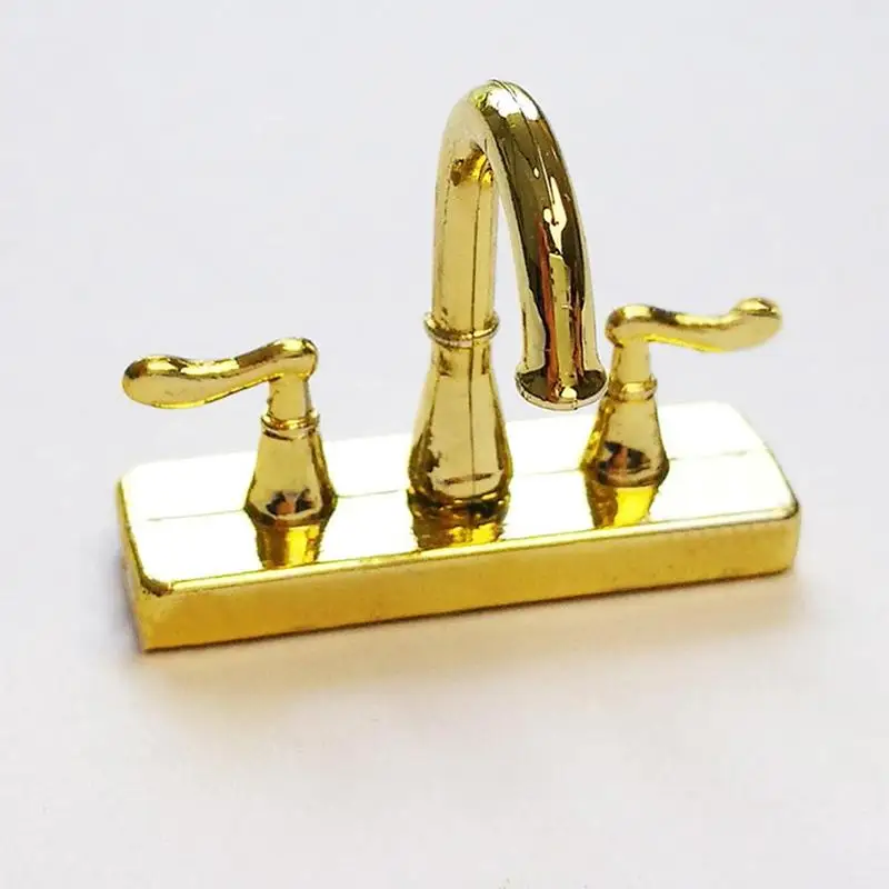 

Mini Alloy Bathtub Faucet Simulation Water Tap Dollhouse Miniature Model Toys For Dollhouse 1:12 Dollhouse Double Sided Faucet
