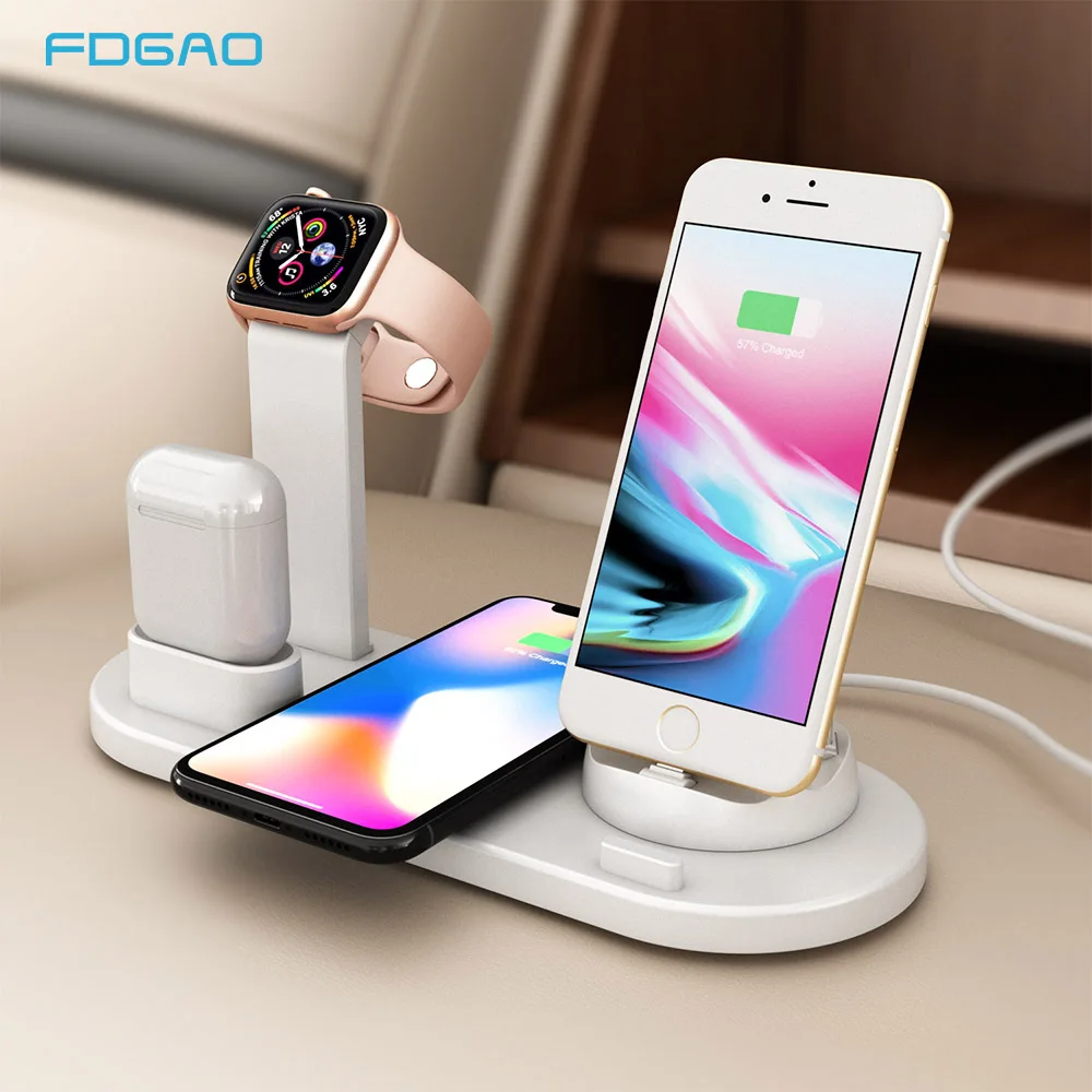 Беспроводное зарядное устройство Qi 10 Вт для iPhone XS XR X 8 Samsung S10 S9 USB Type C 4 в 1 зарядная